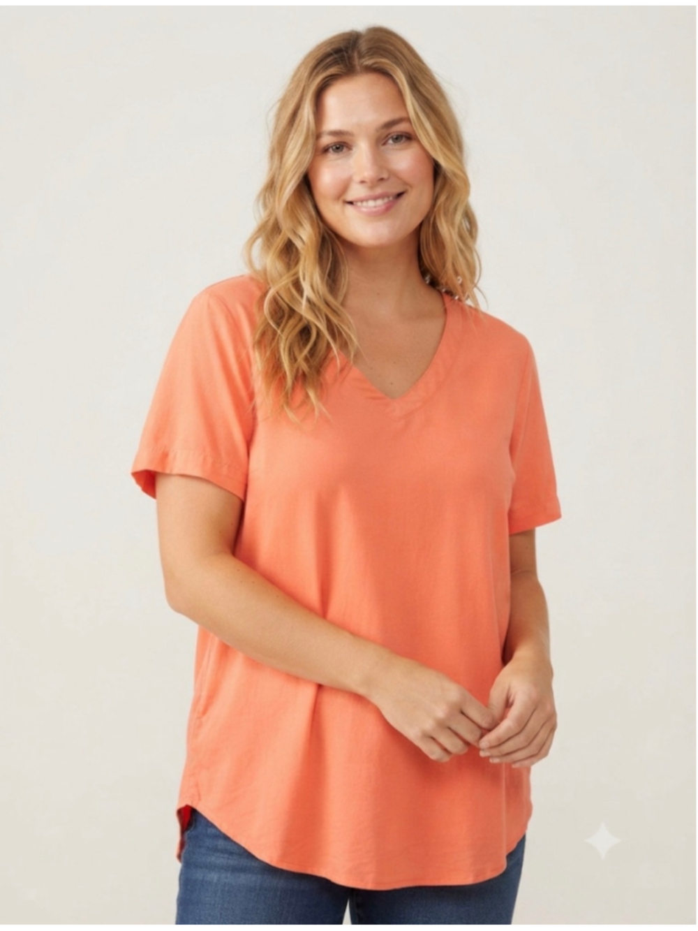 beachlunchlounge Orange Short Sleeve V-Neck Tee Size L